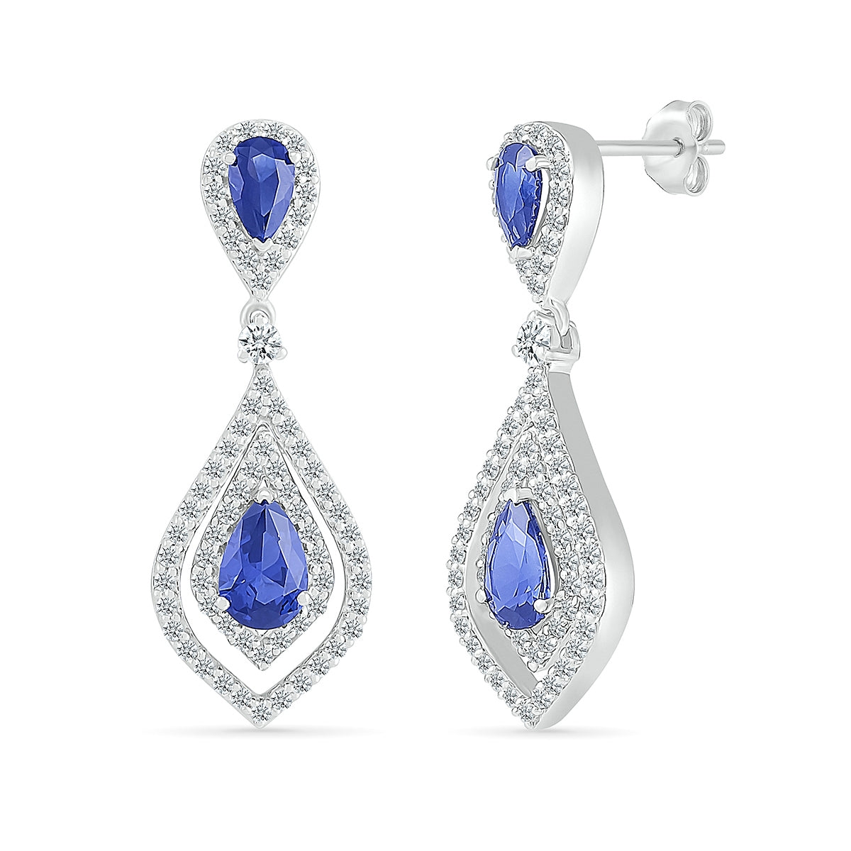 Created Pear Sapphire & Created White Sapphire Pointed Teardrop Earrings in Sterling Silver