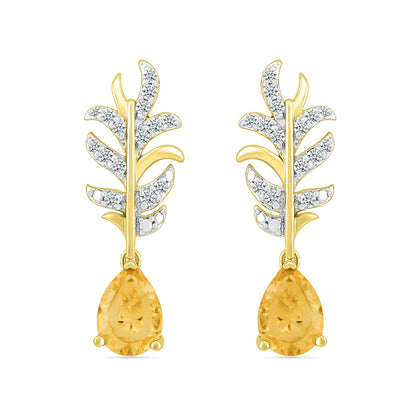 Pear Citrine & 1/5 ct. tw. Diamond Leaf Earrings in 10K Yellow Gold front view