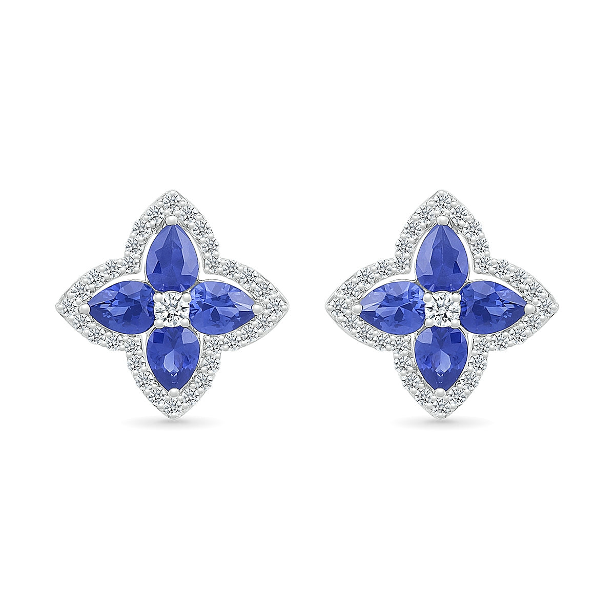 Pear Sapphire & 1/3 ct. tw. Diamond Floral Earrings in 10K White Gold front view