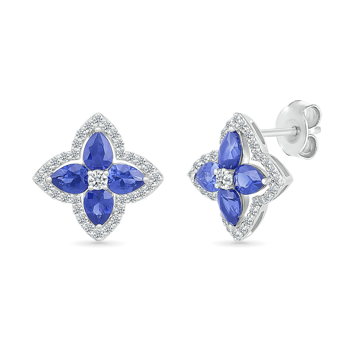 Pear Sapphire & 1/3 ct. tw. Diamond Floral Earrings in 10K White Gold