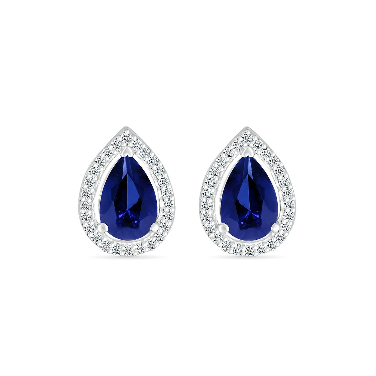 Pear Sapphire & 1/10 ct. tw. Diamond Halo Earrings in 10K White Gold front view
