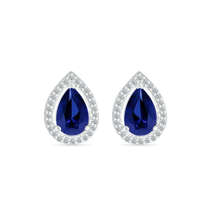Pear Sapphire & 1/10 ct. tw. Diamond Halo Earrings in 10K White Gold front view