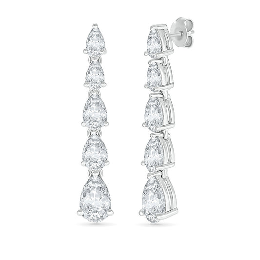 Created Pear White Sapphire Graduated Drop Earrings in Sterling Silver