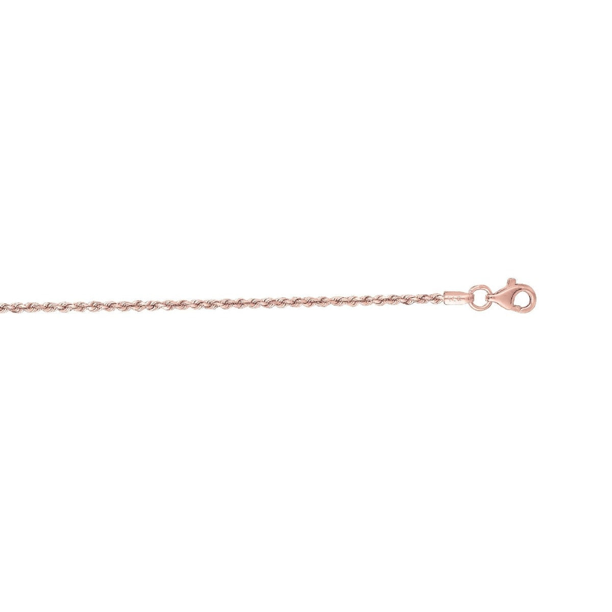 1.5mm 20-inch Solid Diamond Cut Rope Chain 10K Pink Gold front view