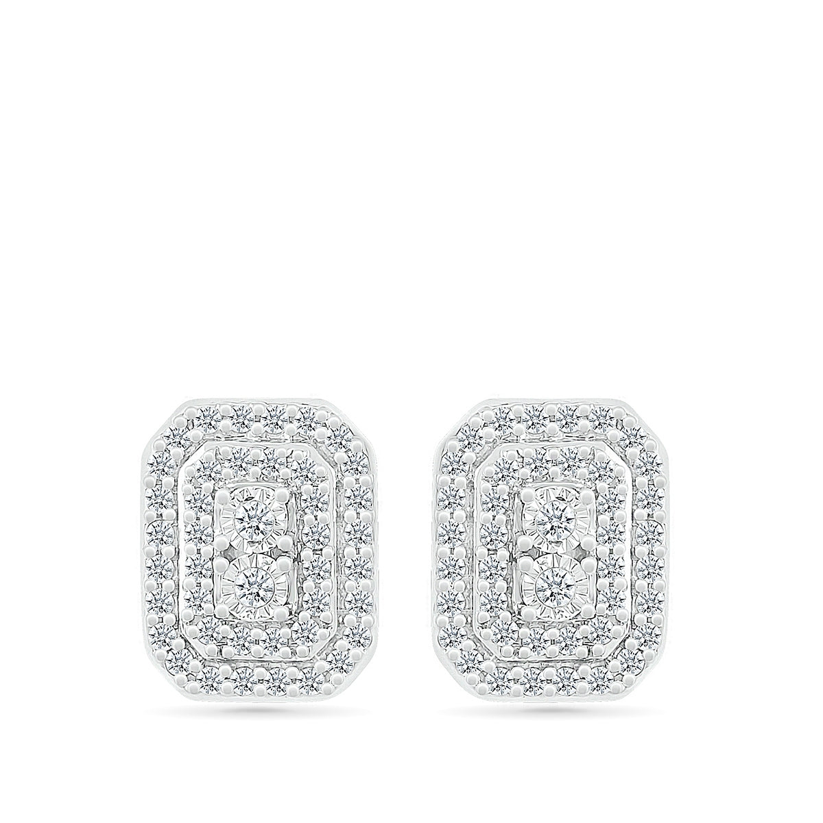 Fairytale Diamonds 1/2 ct. tw. Diamond Emerald-Shaped Cluster Stud Earrings with Miracle Plates in 10K White Gold front view