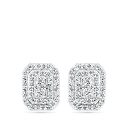 Fairytale Diamonds 1/2 ct. tw. Diamond Emerald-Shaped Cluster Stud Earrings with Miracle Plates in 10K White Gold front view