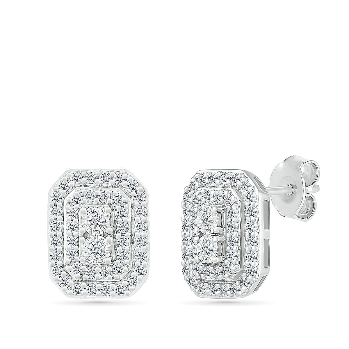 Fairytale Diamonds 1/2 ct. tw. Diamond Emerald-Shaped Cluster Stud Earrings with Miracle Plates in 10K White Gold