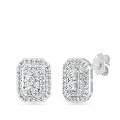 Fairytale Diamonds 1/2 ct. tw. Diamond Emerald-Shaped Cluster Stud Earrings with Miracle Plates in 10K White Gold