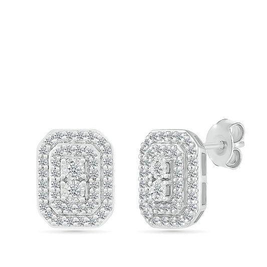Fairytale Diamonds 1/2 ct. tw. Diamond Emerald-Shaped Cluster Stud Earrings with Miracle Plates in 10K White Gold