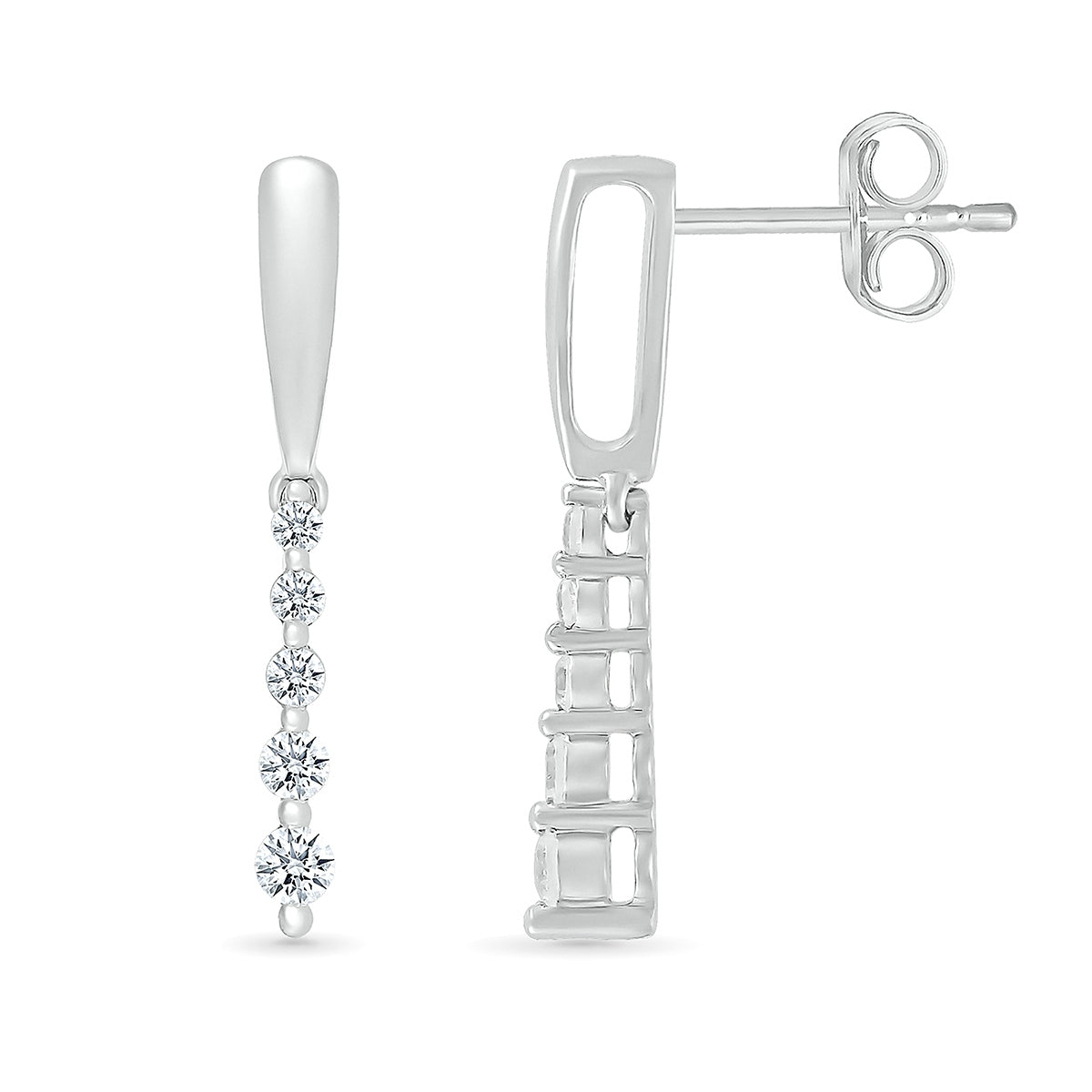 Journey Collection 1/4 ct. tw. Diamond 5-Stone Drop Earrings in 10K White Gold close-up detail