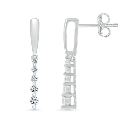 Journey Collection 1/4 ct. tw. Diamond 5-Stone Drop Earrings in 10K White Gold close-up detail