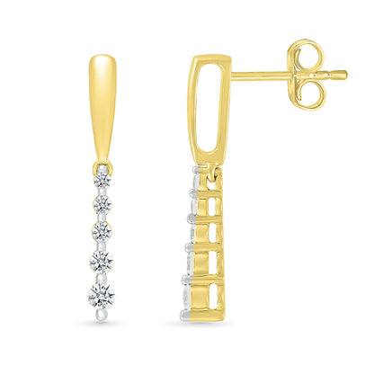 Journey Collection 1/4 ct. tw. Diamond 5-Stone Drop Earrings in 10K Yellow Gold close-up detail