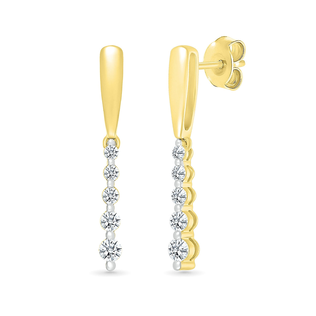 Journey Collection 1/4 ct. tw. Diamond 5-Stone Drop Earrings in 10K Yellow Gold