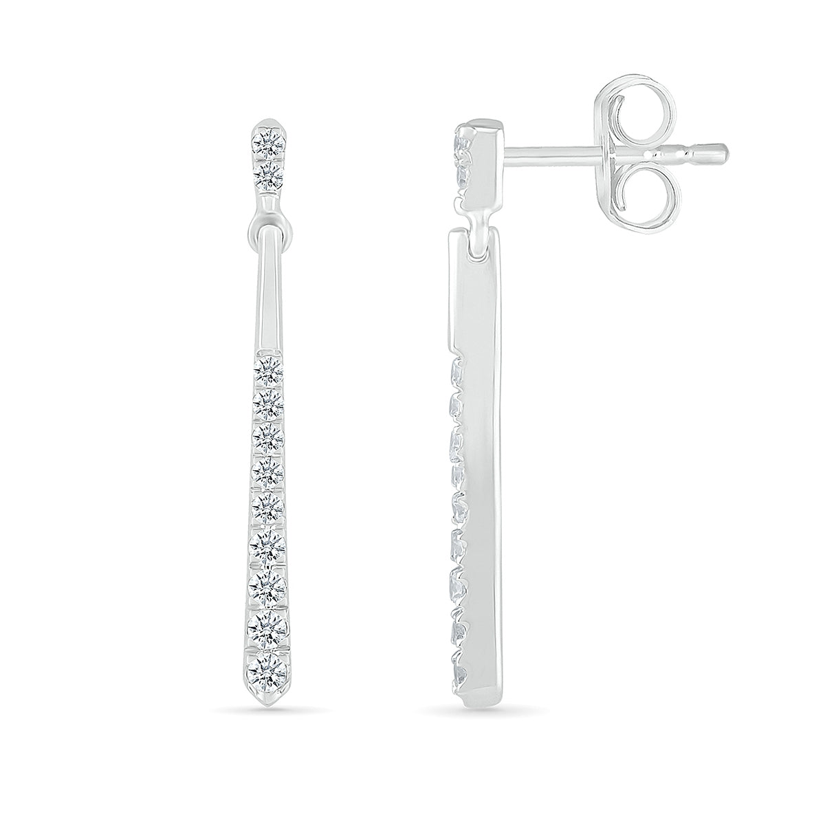 Journey Collection 1/5 ct. tw. Diamond Line Dangle Earrings in 10K White Gold close-up detail