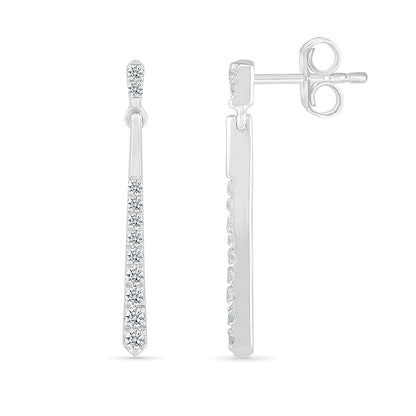 Journey Collection 1/5 ct. tw. Diamond Line Dangle Earrings in 10K White Gold close-up detail
