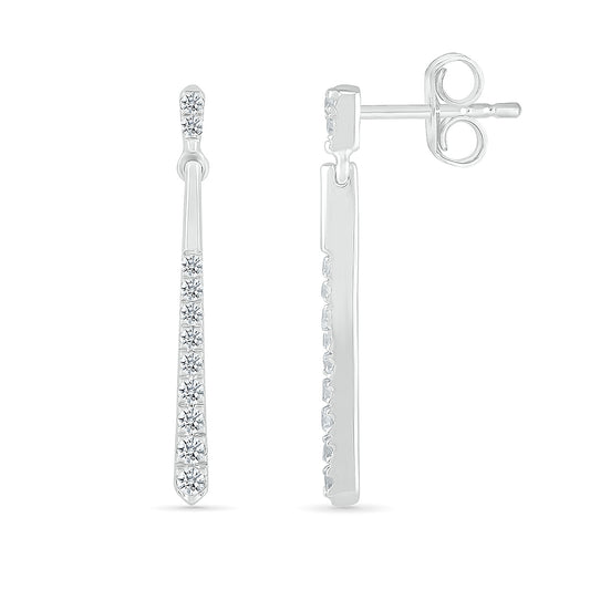 Journey Collection 1/5 ct. tw. Diamond Line Dangle Earrings in 10K White Gold close-up detail