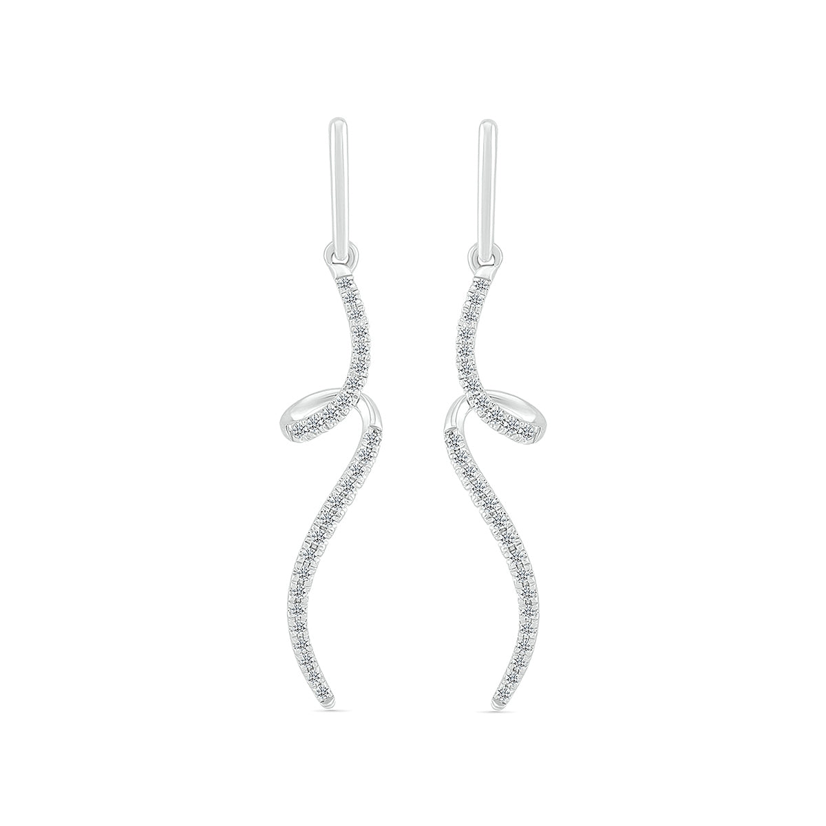1/5 ct. tw. Diamond Spiral Twist Dangle Earrings in 10K White Gold front view