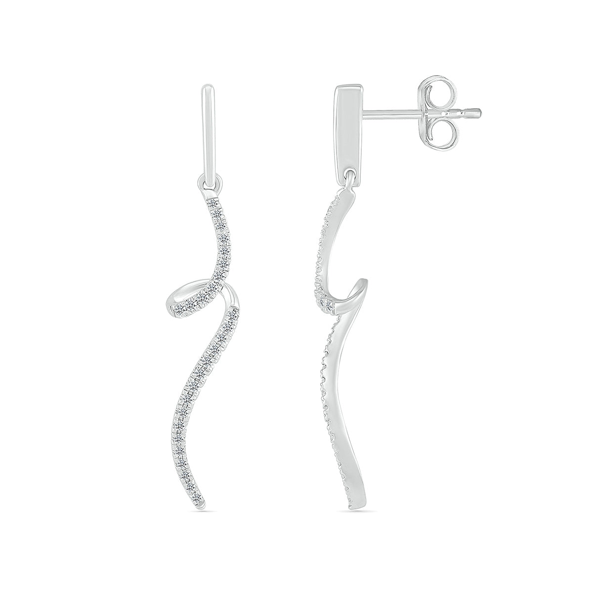1/5 ct. tw. Diamond Spiral Twist Dangle Earrings in 10K White Gold close-up detail