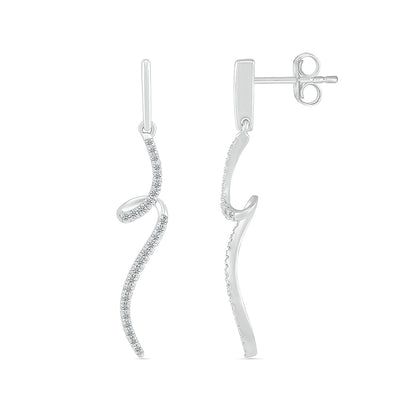 1/5 ct. tw. Diamond Spiral Twist Dangle Earrings in 10K White Gold close-up detail
