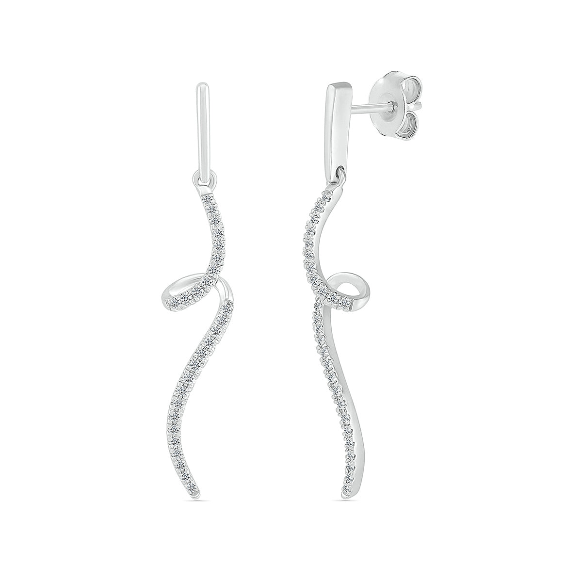 1/5 ct. tw. Diamond Spiral Twist Dangle Earrings in 10K White Gold