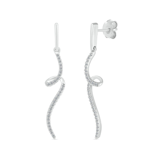 1/5 ct. tw. Diamond Spiral Twist Dangle Earrings in 10K White Gold