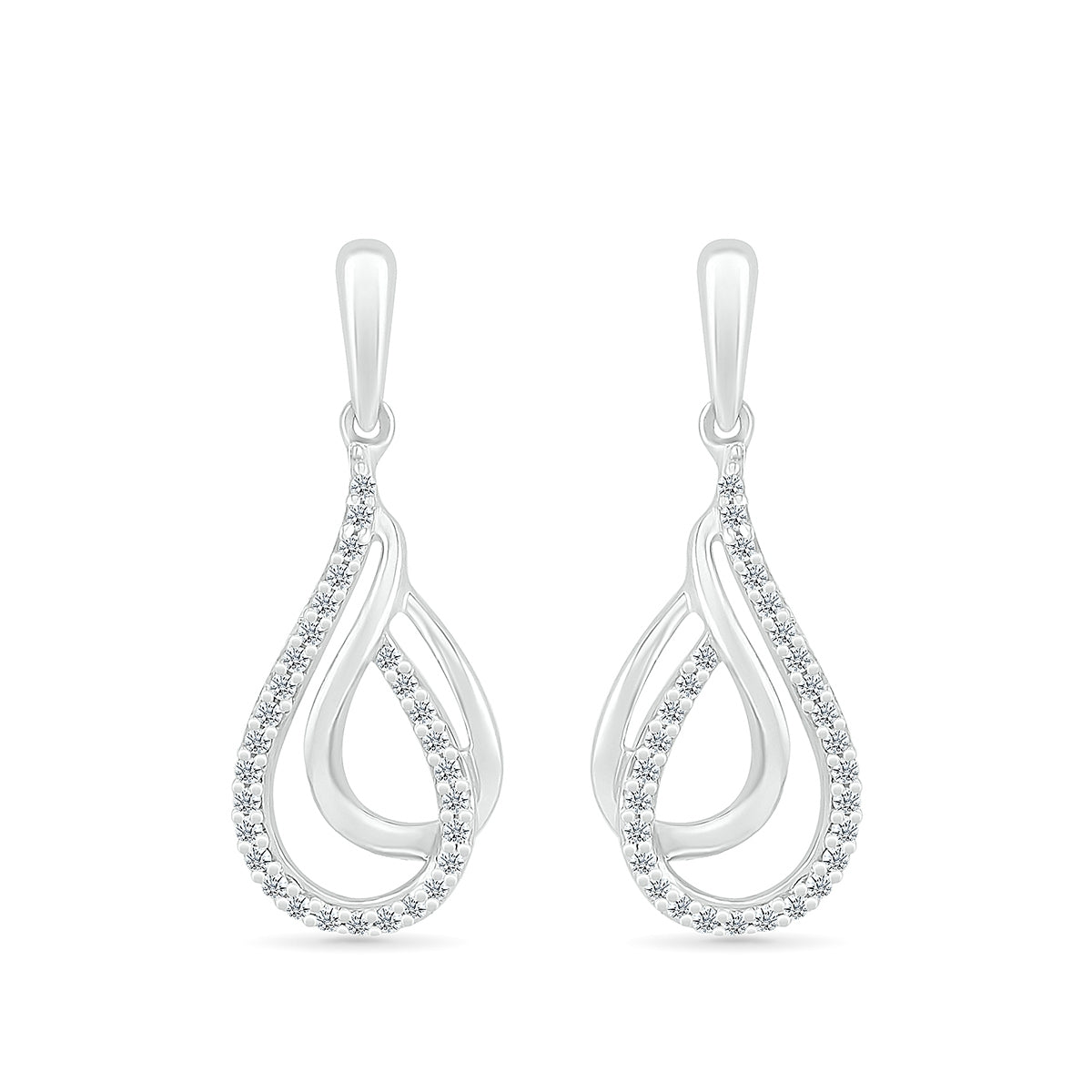 1/5 ct. tw. Diamond Double Teardrop Dangle Earrings in 10K White Gold front view
