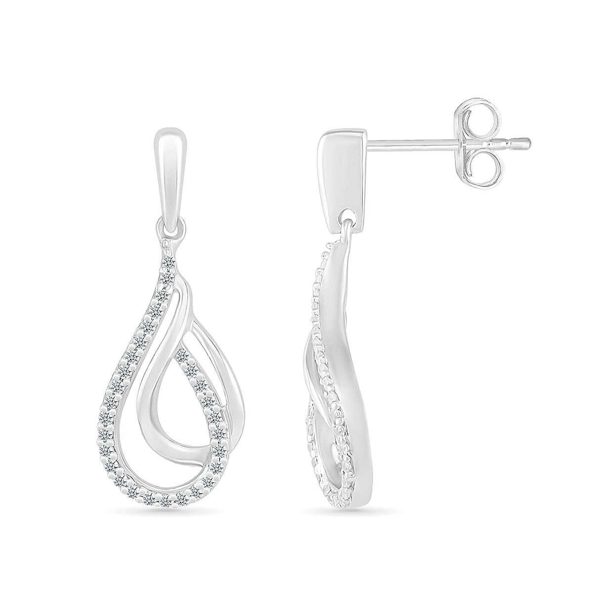 1/5 ct. tw. Diamond Double Teardrop Dangle Earrings in 10K White Gold close-up detail