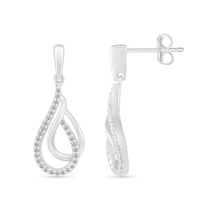 1/5 ct. tw. Diamond Double Teardrop Dangle Earrings in 10K White Gold close-up detail
