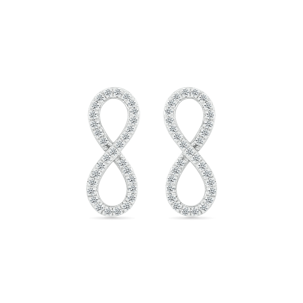 1/8 ct. tw. Diamond Infinity Earrings in 10K White Gold close-up detail