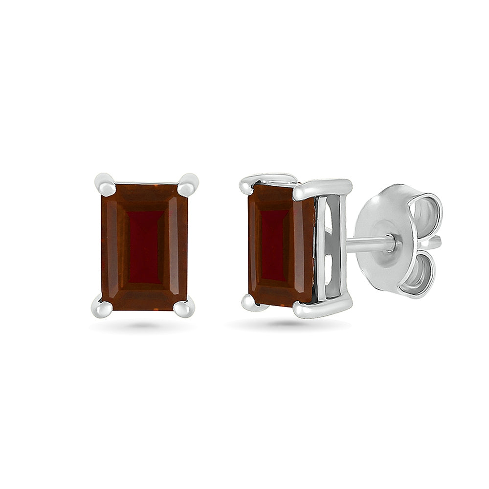 Emerald Cut Garnet Earrings in 10K White Gold