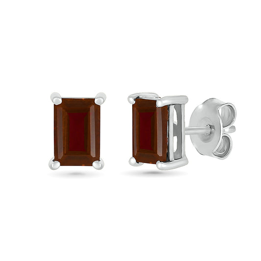 Emerald Cut Garnet Earrings in 10K White Gold