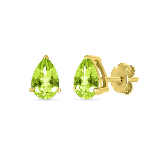 Pear Peridot Earrings in 10K Yellow Gold