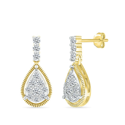 Fairytale Diamonds 1/2 ct. tw. Diamond Pear-Shaped Cluster Drop Earrings with Milgrain Halo in 10K Yellow Gold