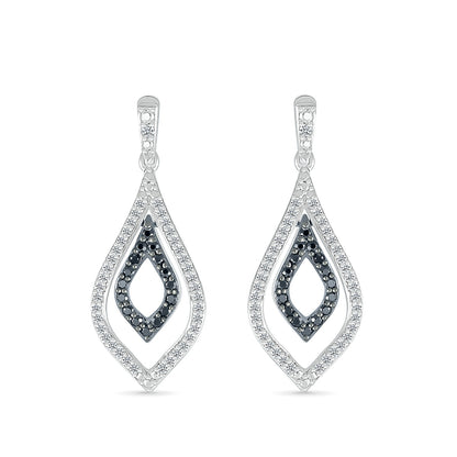 1/3 ct. tw. Black & White Diamond Double Pointed Teardrop Earrings in 10K White Gold front view