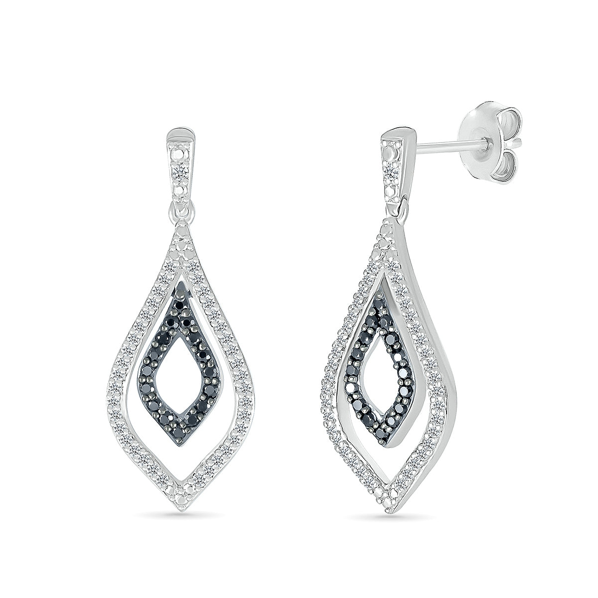 1/3 ct. tw. Black & White Diamond Double Pointed Teardrop Earrings in 10K White Gold