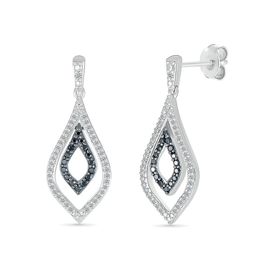 1/3 ct. tw. Black & White Diamond Double Pointed Teardrop Earrings in 10K White Gold