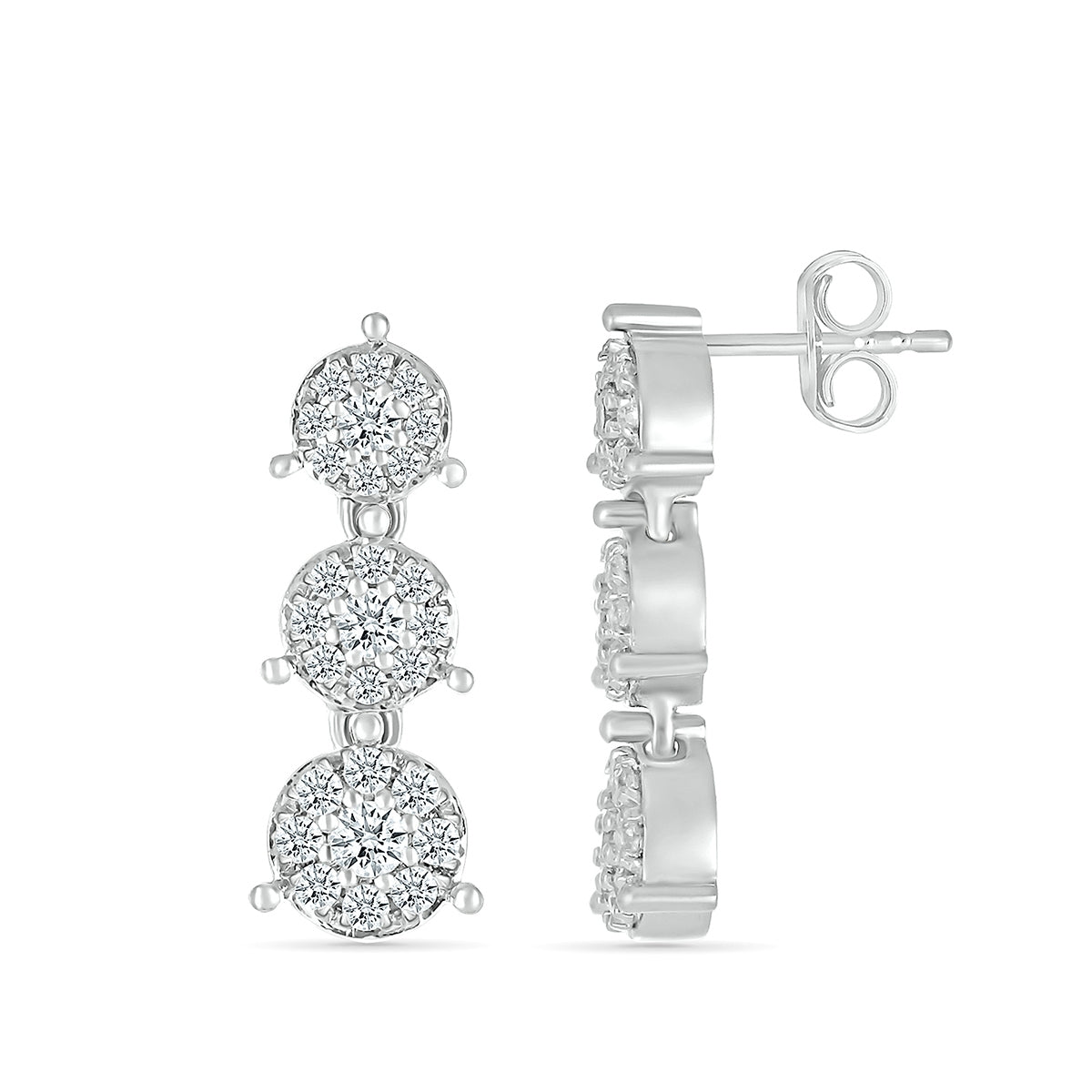 Fairytale Diamonds 1/3 ct. tw. Diamond Triple Cluster Dangle Earrings in 10K White Gold close-up detail