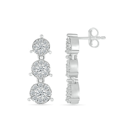 Fairytale Diamonds 1/3 ct. tw. Diamond Triple Cluster Dangle Earrings in 10K White Gold close-up detail