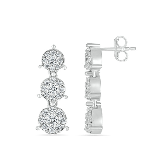 Fairytale Diamonds 1/3 ct. tw. Diamond Triple Cluster Dangle Earrings in 10K White Gold close-up detail