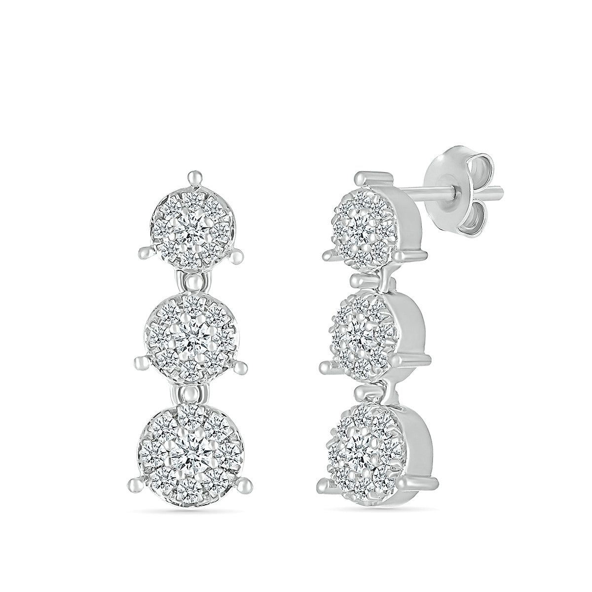 Fairytale Diamonds 1/3 ct. tw. Diamond Triple Cluster Dangle Earrings in 10K White Gold