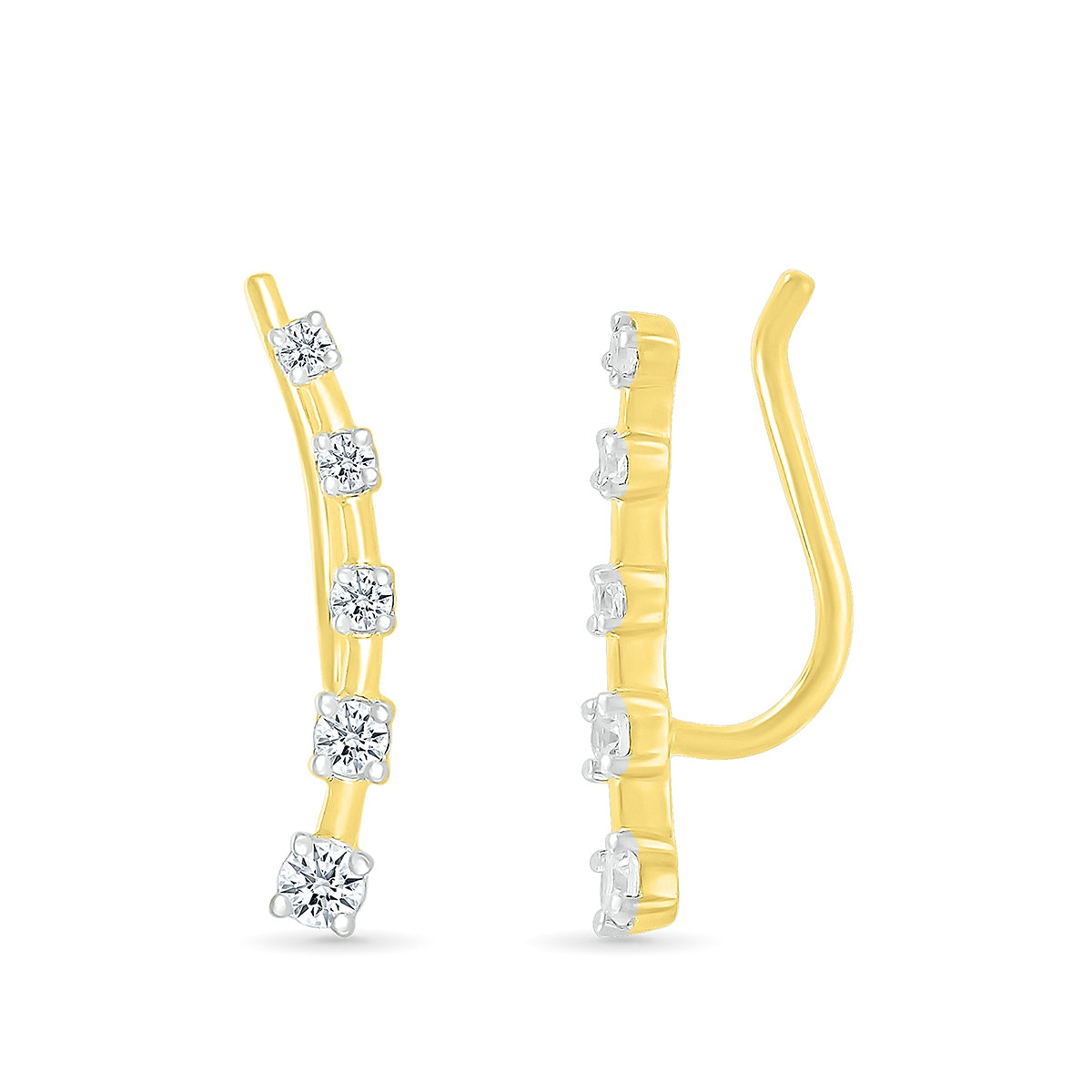 1/4 ct. tw. Diamond Station Curved Ear Climber in 10K Yellow Gold front view