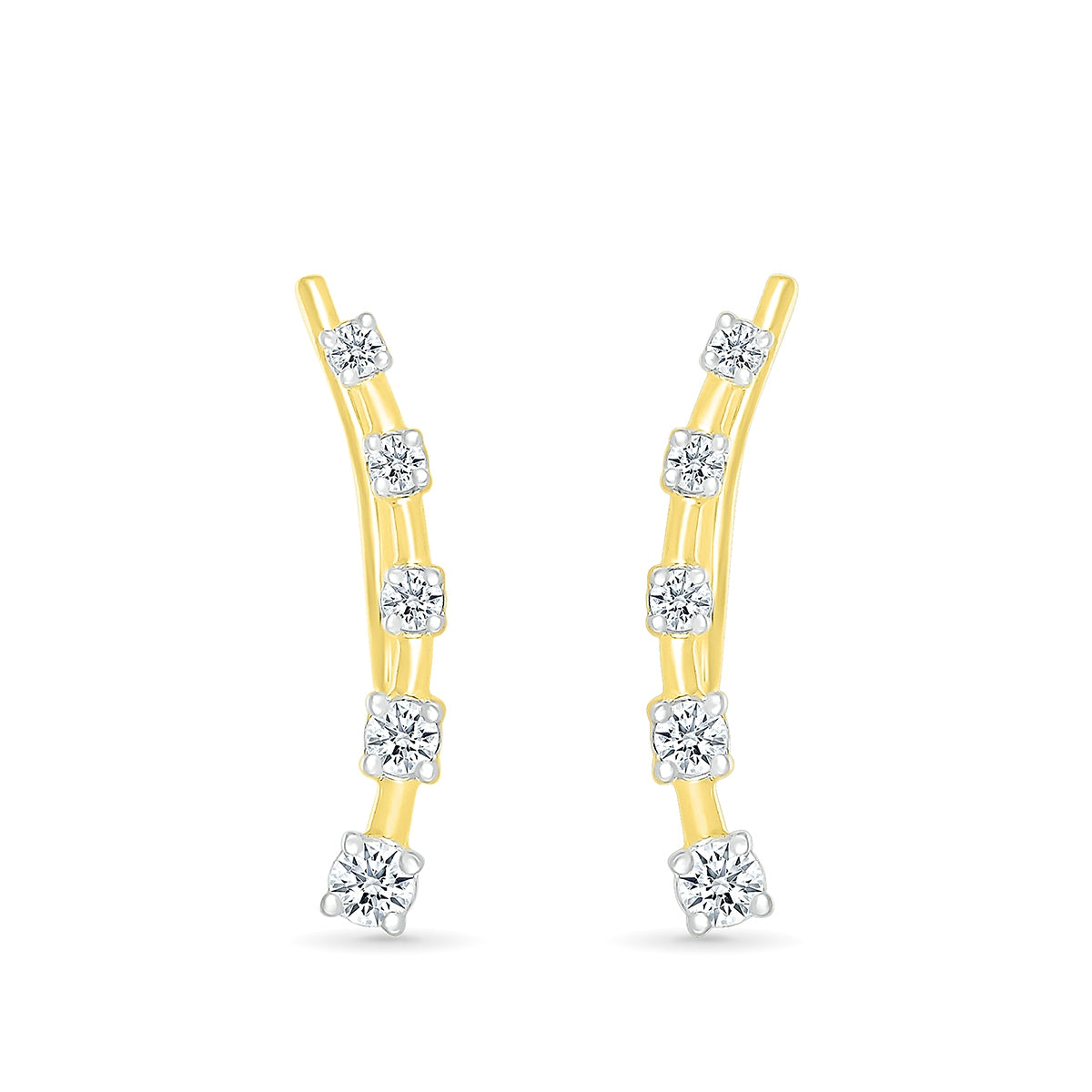 1/4 ct. tw. Diamond Station Curved Ear Climber in 10K Yellow Gold close-up detail