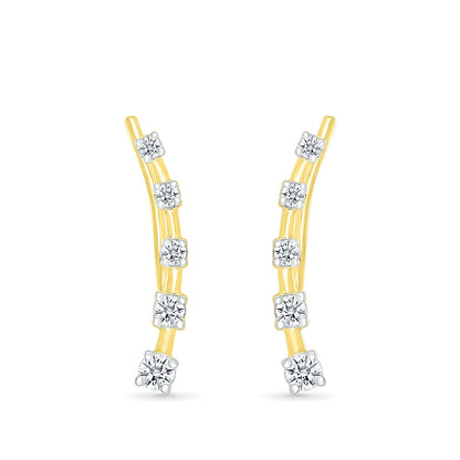 1/4 ct. tw. Diamond Station Curved Ear Climber in 10K Yellow Gold close-up detail