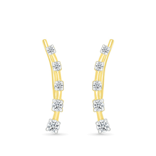 1/4 ct. tw. Diamond Station Curved Ear Climber in 10K Yellow Gold close-up detail
