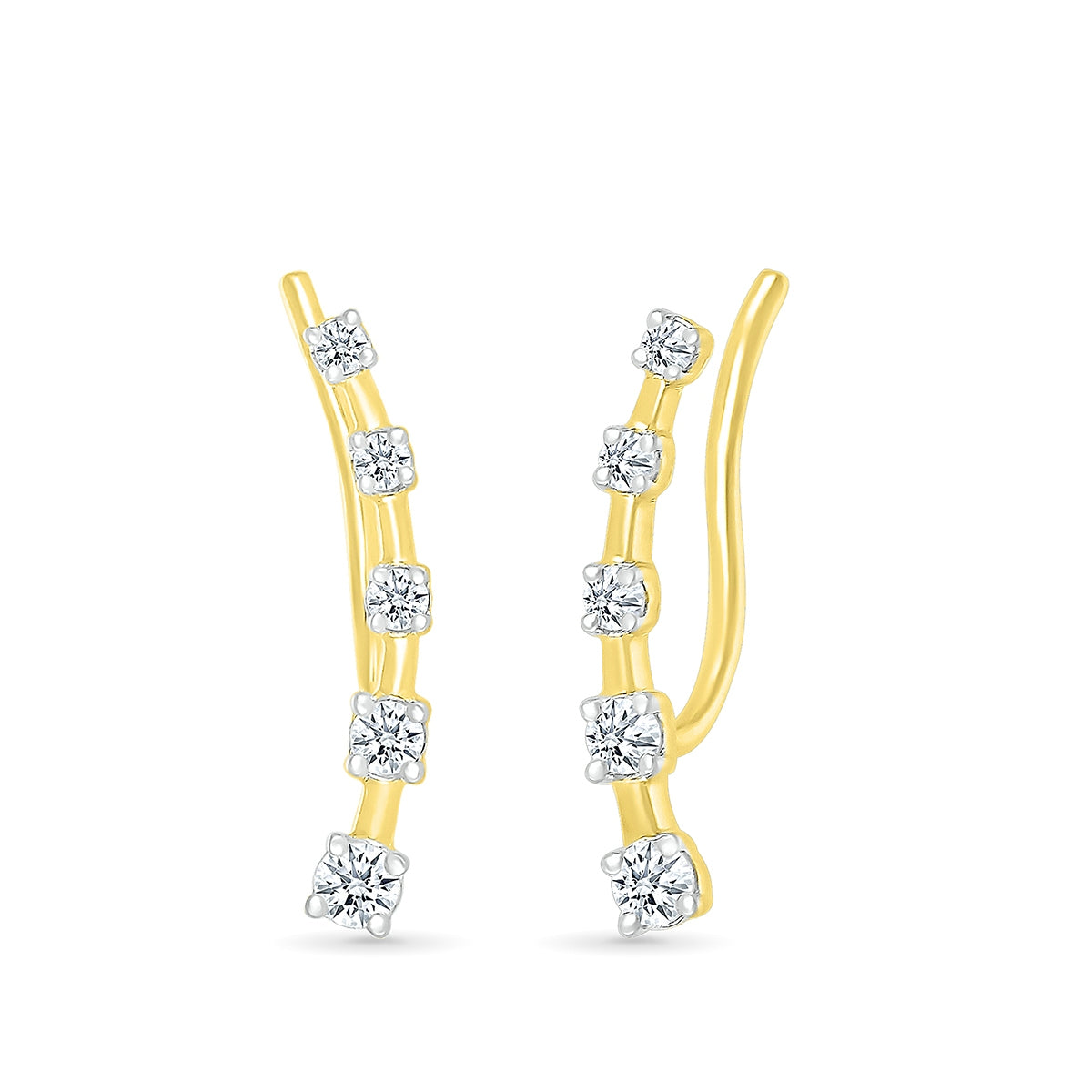 1/4 ct. tw. Diamond Station Curved Ear Climber in 10K Yellow Gold