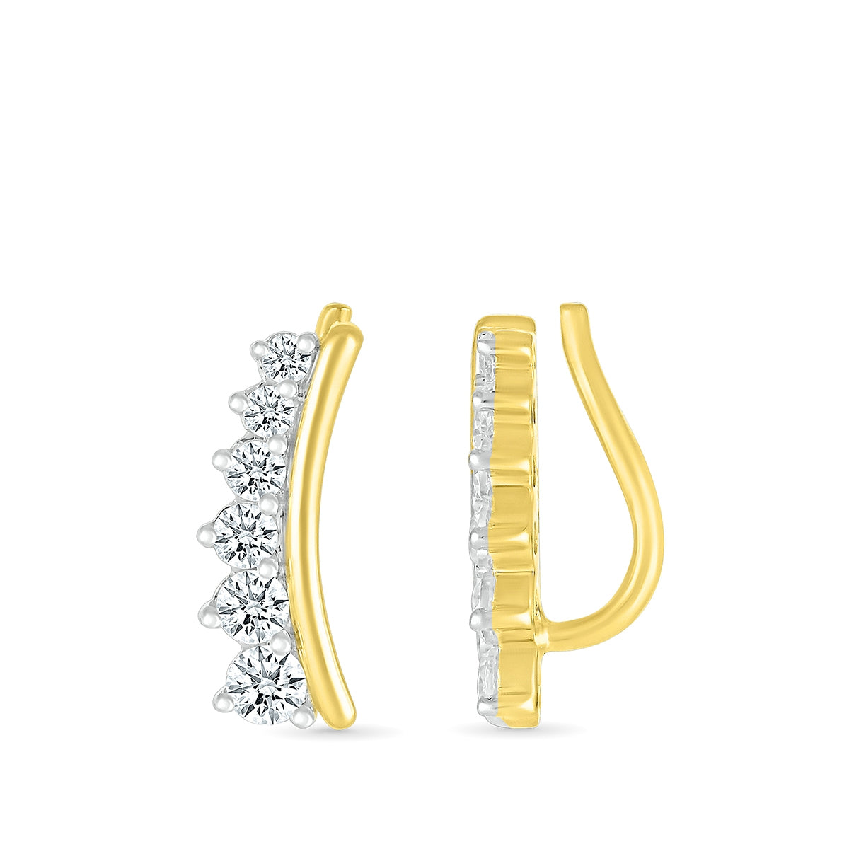 1/3 ct. tw. Diamond Graduated Curved Ear Climber in 10K Yellow Gold front view