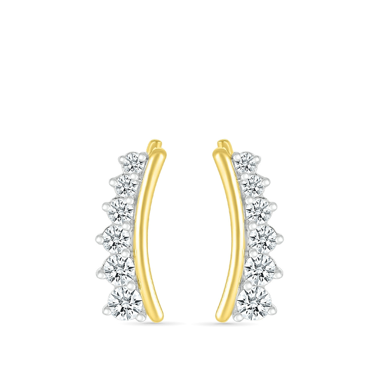 1/3 ct. tw. Diamond Graduated Curved Ear Climber in 10K Yellow Gold close-up detail