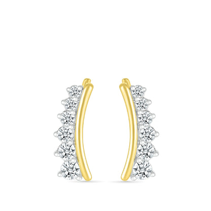1/3 ct. tw. Diamond Graduated Curved Ear Climber in 10K Yellow Gold close-up detail