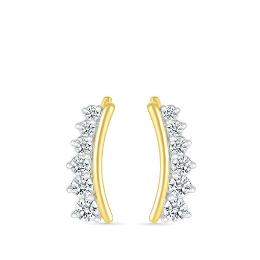1/3 ct. tw. Diamond Graduated Curved Ear Climber in 10K Yellow Gold close-up detail