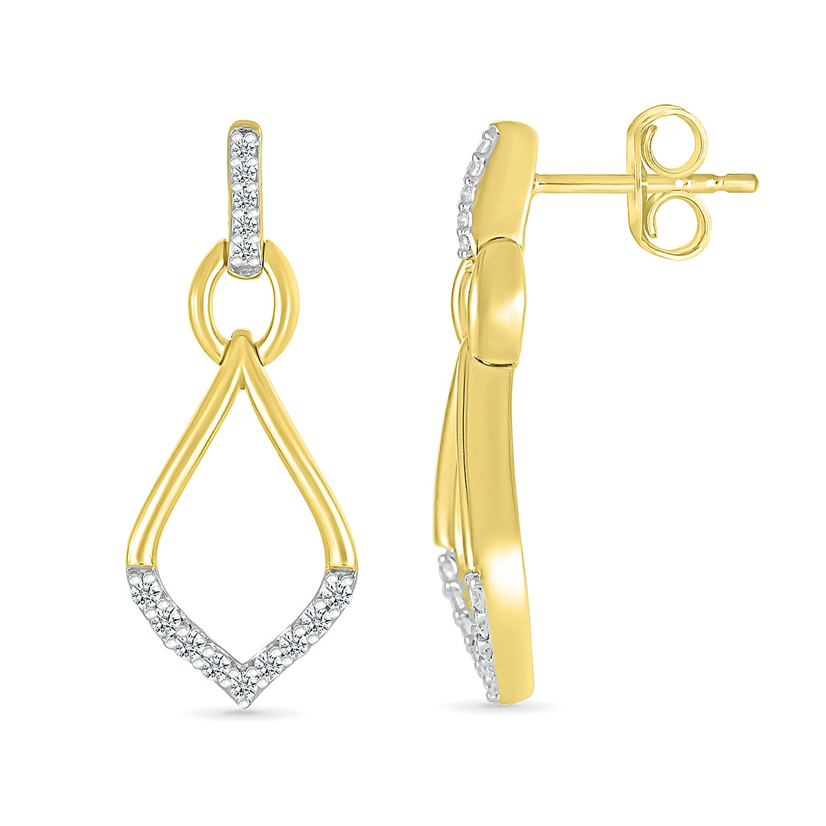 1/6 ct. tw. Diamond Pointed Teardrop Drop Earrings in 10K Yellow Gold front view